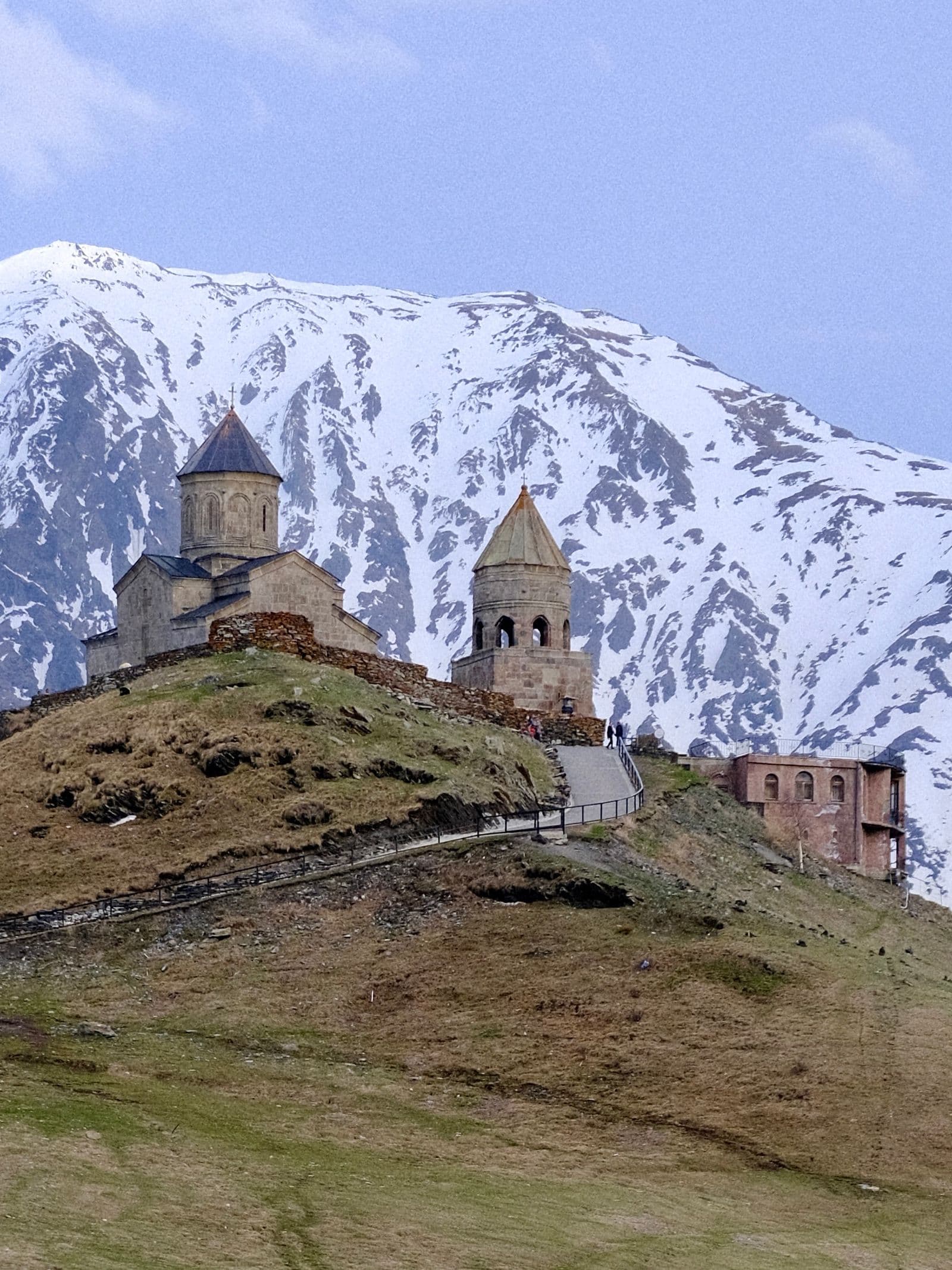 Gergeti Trinity Church below the glaciers of Mount Kazbek