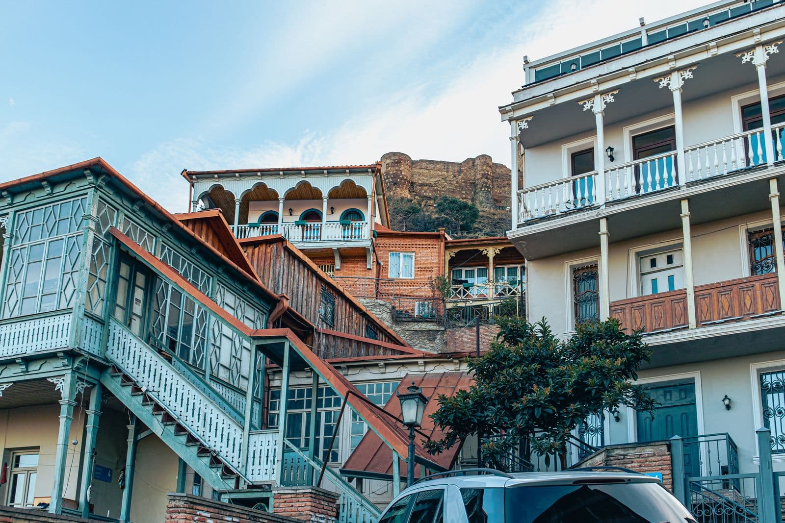 Carved wooden balconies in Tbilisi's old town